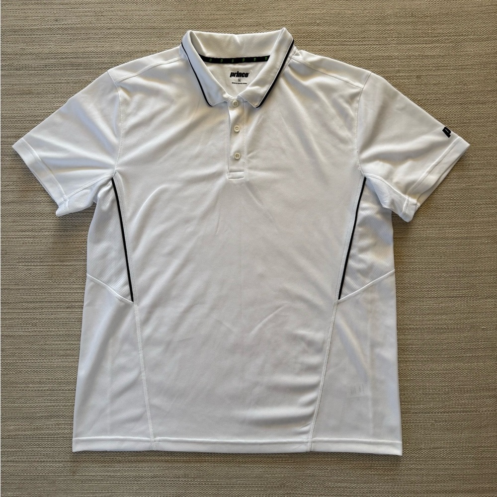 Prince Interlock 3-Button white short sleeve golf‎ polo shirt men’s size L